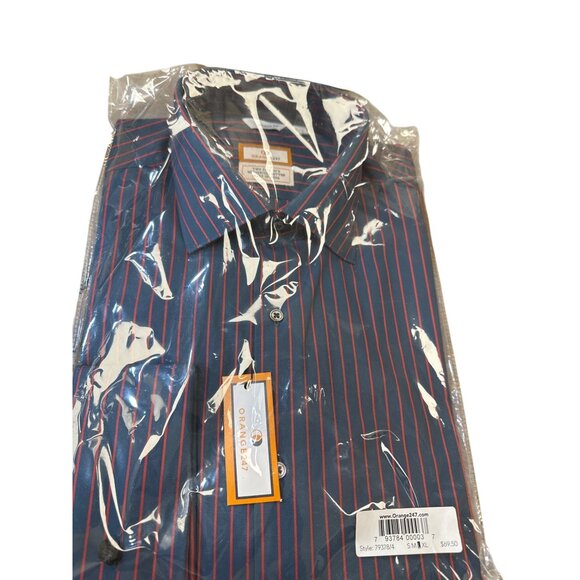 Orange247 Mens Pinstriped Blue & Red Button-Up Long Sleeve Shirt Modern Fit Size - Picture 7 of 7